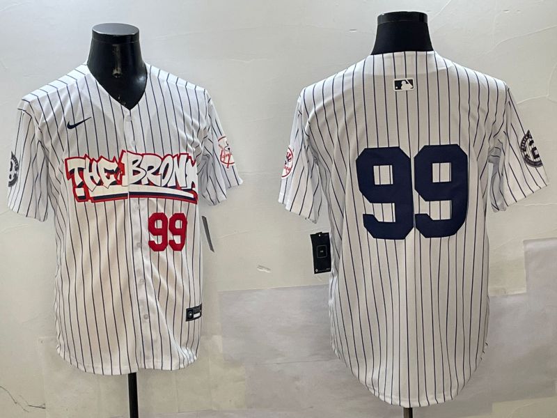 Men New York Yankees 99 Judge White Stripe four generations Joint Name 2025 Nike MLB Jersey style 3